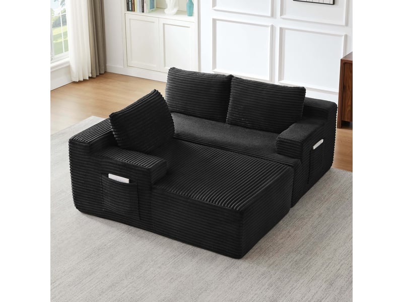  Canapé d'angle modulable 236 cm-assise profonde style cloud-en velours côtelé-salon-gris  - Conforama E