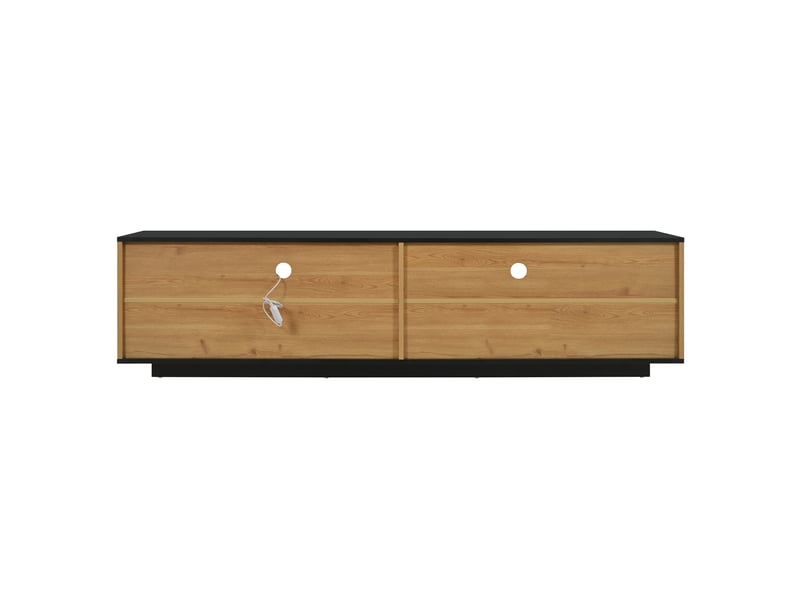  Meuble tv 180x37x45 cm avec 3 portes, 1 tiroir, 2 compartiments vitrés et 16 led multicolores, mdf, finition noir et bois  - Conforama D