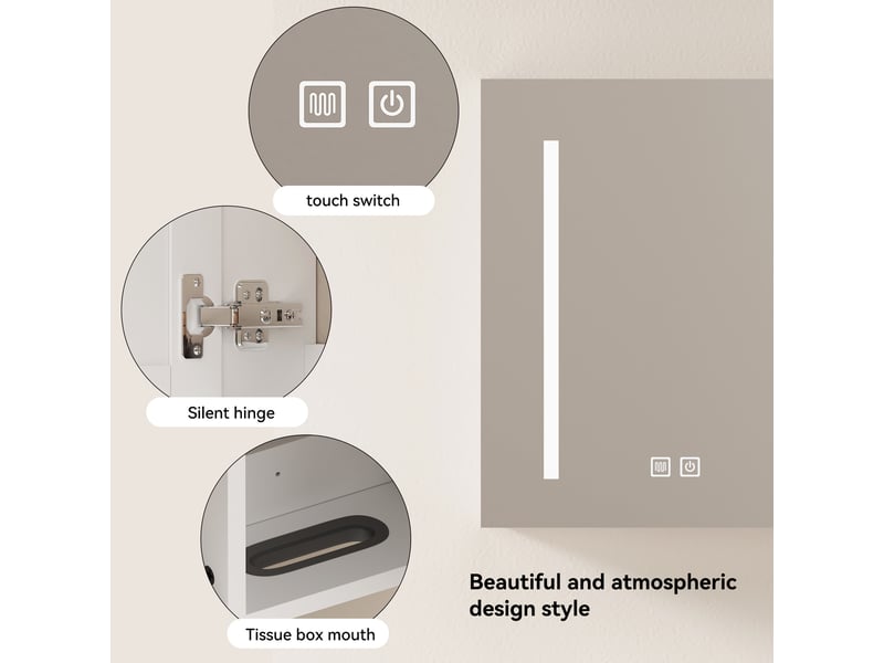  Meuble de salle de bain avec miroir led de 80 cm, élégant meuble de rangement pour salle de bain, salon et chambre.  - Conforama E