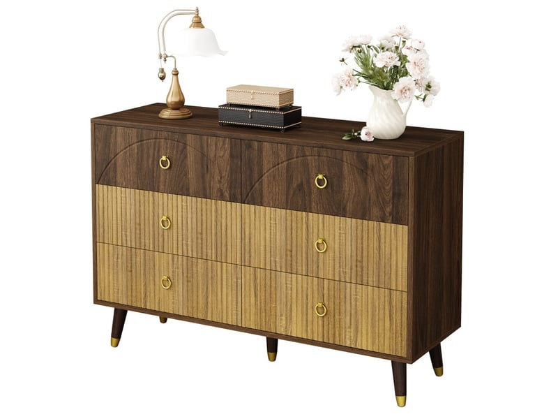  Buffet moderne, 6 tiroirs, aspect bois, meuble à tiroirs, meuble de rangement, commode, adapté pour salonsalle à mangerentrée  - Conforama A