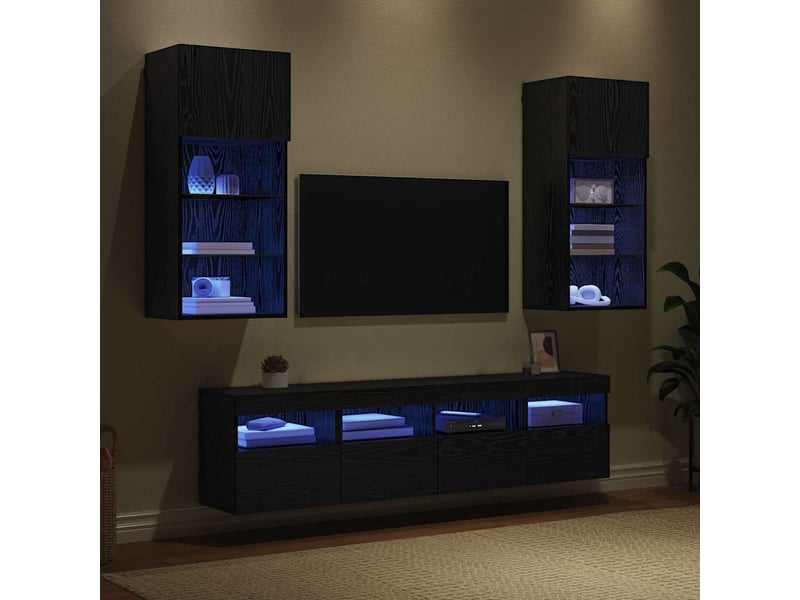  Unités murales tv avec led 5 pcs chêne noir bois d'ingénierie shl78269  - Conforama E