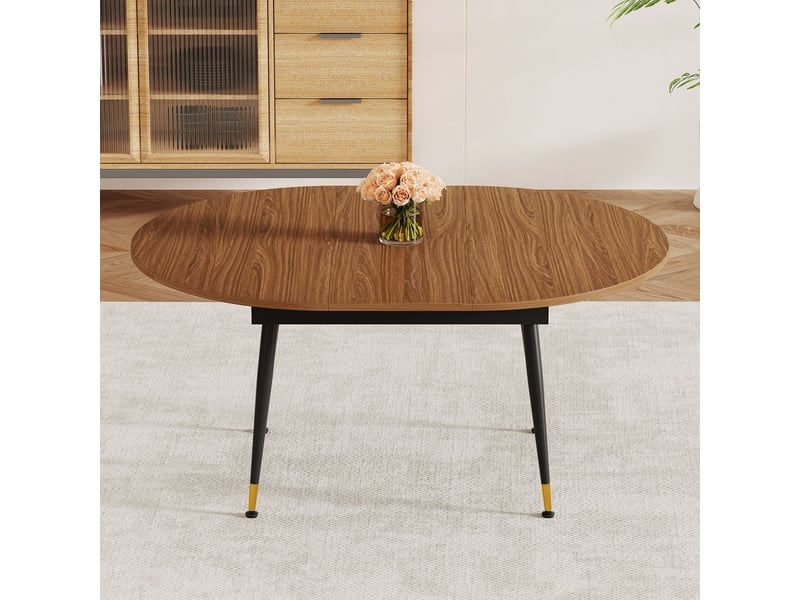  Table extensible table de salle à manger moderne forme ovale aspect noyer plateau en mdf pieds métal stables 6 à 10 personnes  - Conforama B