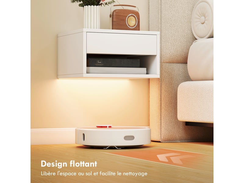  Lot de 2 tables de chevet suspendues avec éclairage led rgb contrôle par application, étagère, tiroir, blanc, 37x32x21cm  - Conforama R