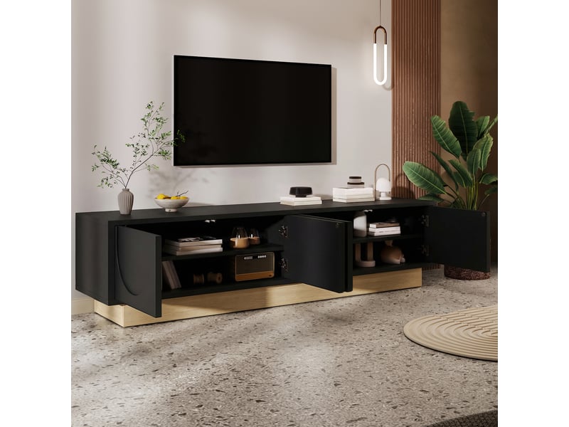  Meuble tv noir 175 cm, portes arrondies et rangement généreux  - Conforama C