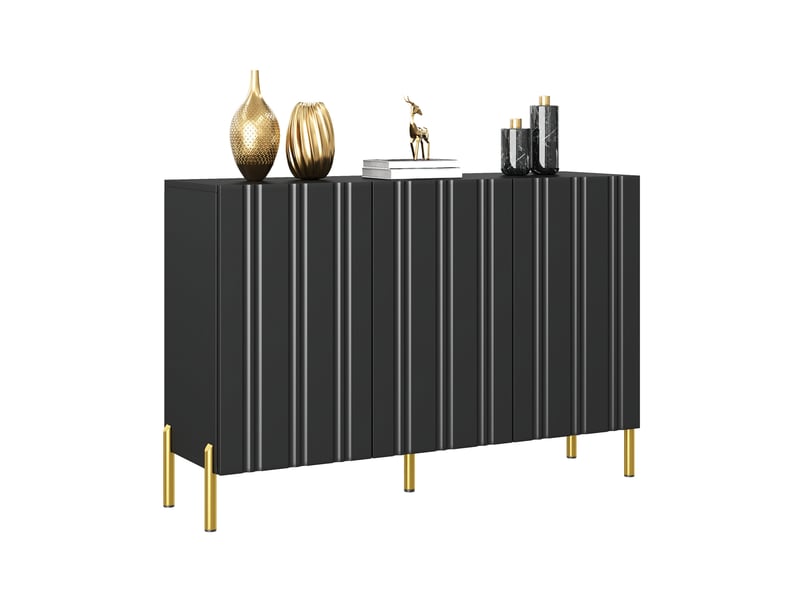  Buffet meuble à chaussures 120x35,5x80 cm, 3 portes rainures verticales, mdf et panneau de particules, noir, rangement  - Conforama A