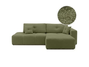 Canapé d'angle droit convertible LOUNGITUDE CELINE 4 places Tissu bouclette Vert kaki