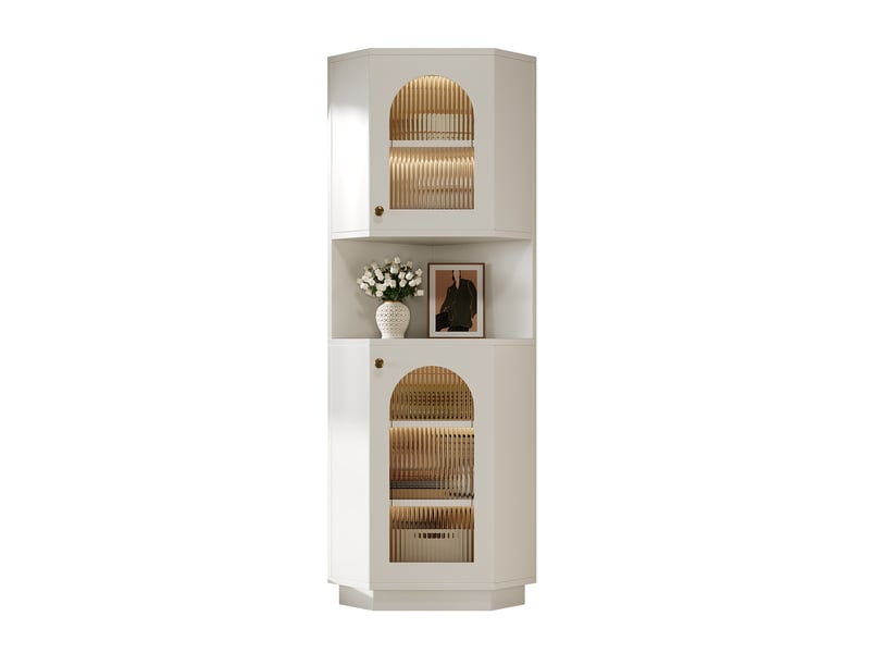  Armoire de salle de bains d'angle 45 x 45 x 166,5 cm blanche en mdf, éclairage et rangement  - Conforama A