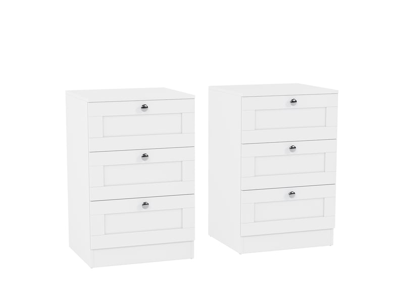  Table de chevet altino 3 tiroirs, commode de nuit, chambre, set de 2, 62x40x36cm, blanc 3332178 - Conforama A