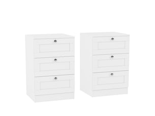 Table de chevet altino 3 tiroirs, commode de nuit, chambre, set de 2, 62x40x36cm, blanc