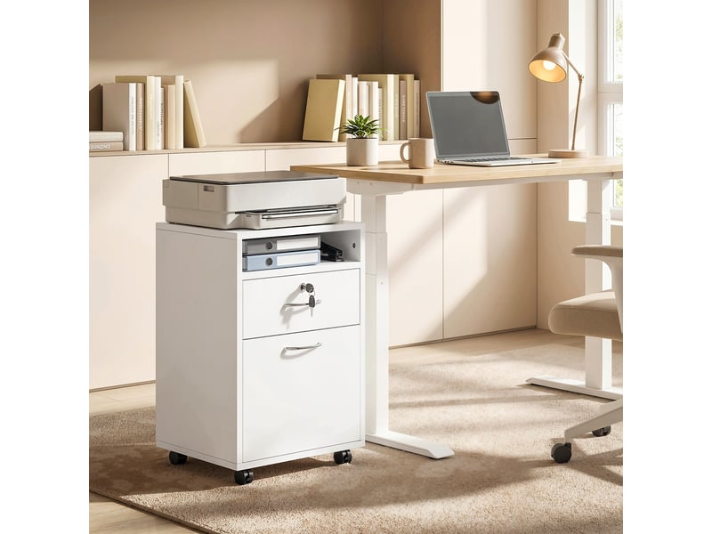  Meuble de bureau avec tiroir verrouillable et armoire à roulettes, support pour imprimante de studio, 40 x 35 x 60 cm, blanc  - Conforama C