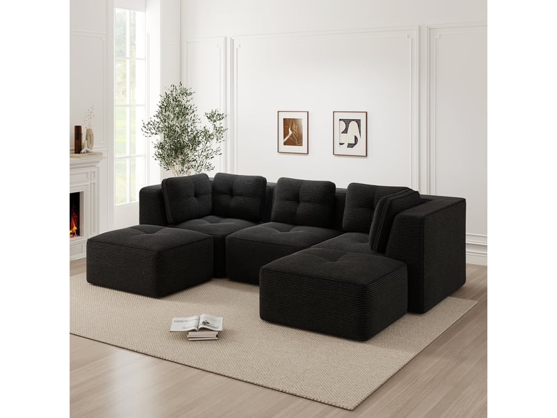  Canapé modulable, canapé 3 places – sans montage, en velours tricoté, sans cadre, assise profonde, noir  - Conforama A