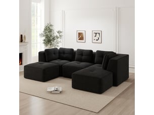 Canapé modulable, canapé 3 places – sans montage, en velours tricoté, sans cadre, assise profonde, noir