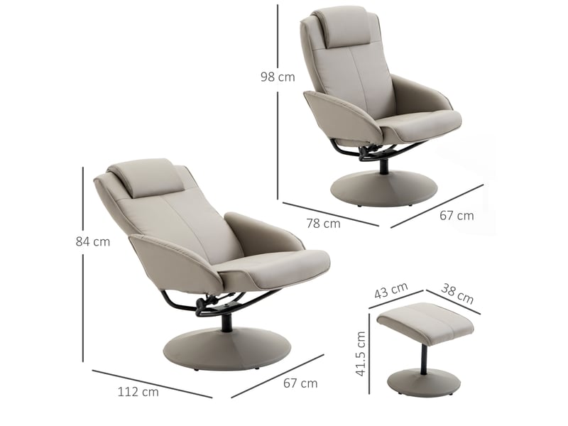  Fauteuil relax pivotant 360° 78x67x98 cm avec repose-pieds bois gris  - Conforama D
