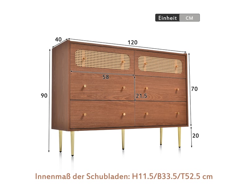  Buffet haut 120x40x90 cm 6 compartiments de rangement charge max 50 kg design moderne couleur noyer  - Conforama C