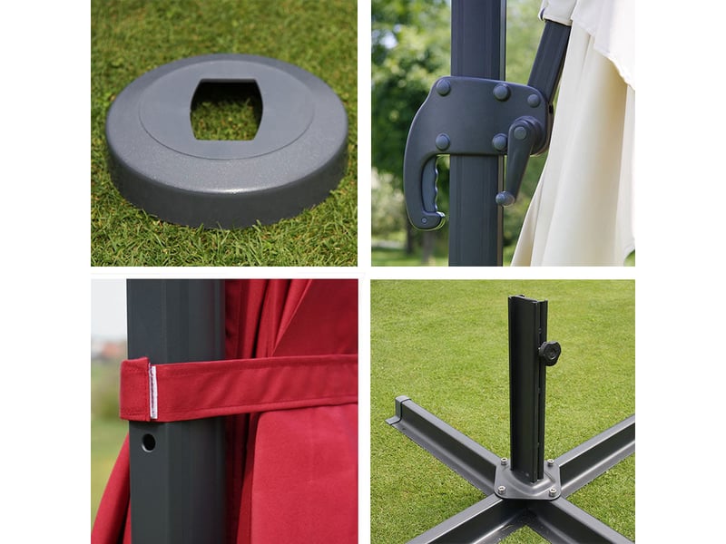  Parasol déporté 3 x 3 m rotatif à 360° avec base en croix manivelle et inclinaison réglable sans pied polyester vert et aluminium 04_0007978  - Conforama E