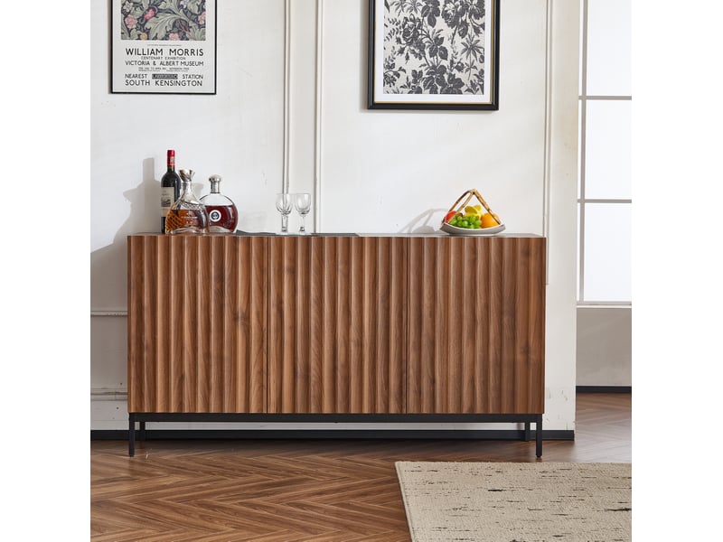  Buffet 3 portes 150 x 40 x 80 cm, effet chêne foncé, portes 3d ondulées  - Conforama E