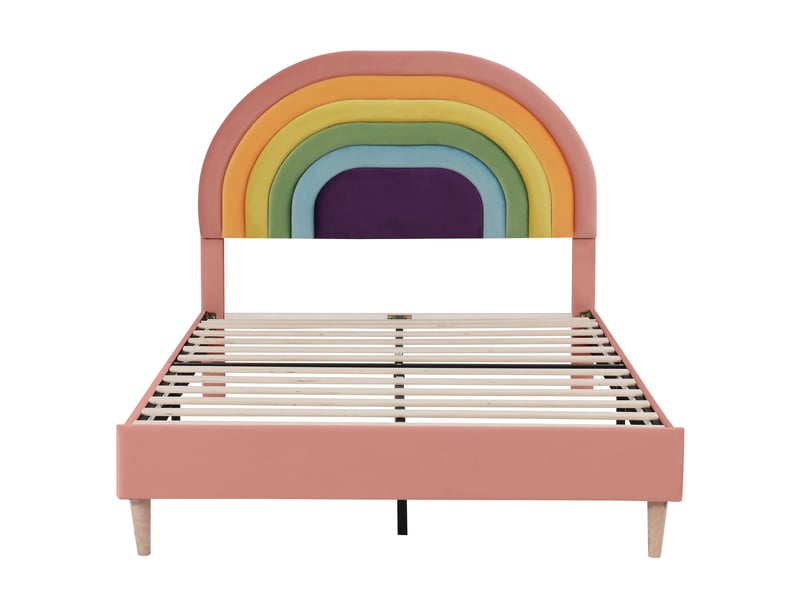  Lit enfant 140x200cm,lit double en velours avec tête de lit réglable,en forme d'arc-en-ciel,rose lit enfant rose - Conforama D