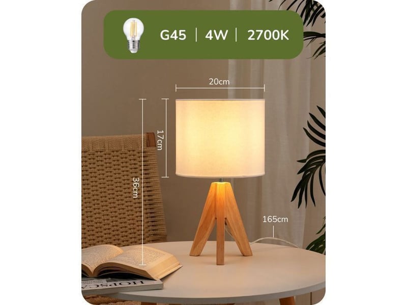  Lampe de table 2 pieces avec abat-jour en lin blanc et tr pied bois naturel e27 ampoules led blanc chaud 2700k 370618_AAAYP05862_6_DROPFR - Conforama D
