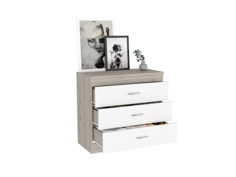  Commode melia de 80 cm avec 3 tiroirs, gris cendré et blanc  - Conforama E