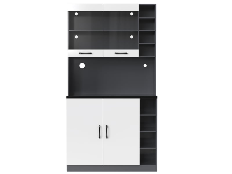  Buffet de cuisine blanc 187 cm avec led, rangements ajustables et passe-câbles, meuble haut  - Conforama A