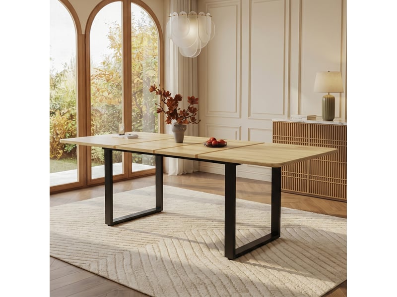 Table de salle à manger extensible 6 à 10 places, plateau mdf, pieds en métal noir, 140180220 × 80 cm, style design - Conforama E