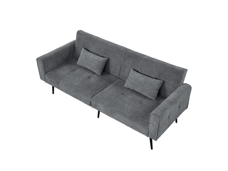 Canapé convertible avec dossier réglable - assise mousse, pieds métal, velours côtelé - gris - Conforama A