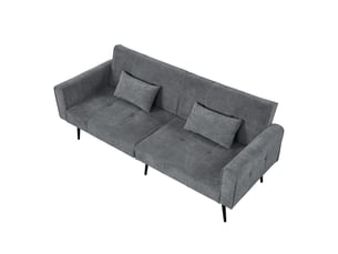 Canapé convertible avec dossier réglable - assise mousse, pieds métal, velours côtelé - gris