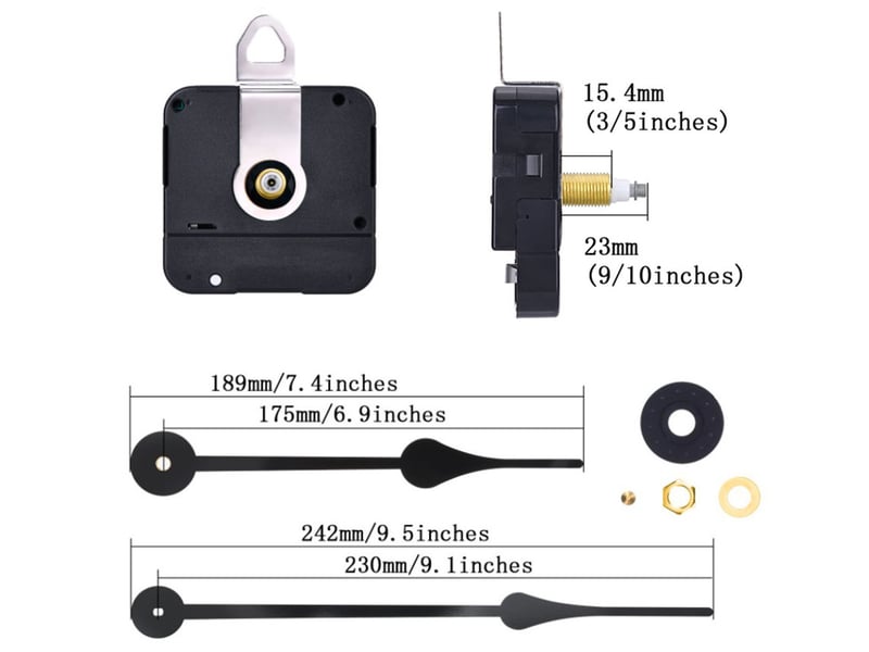  Mécanisme d'horloge de rechange à couple élevé – horloge à faire soi-même – longueur d'axe de 23 mm – aiguilles de 23 cm – mécanisme d'horloge – noir  - Conforama B