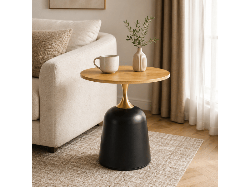  Table d’appoint ronde 60x60 cm avec piètement en métal couleur bois  - Conforama E