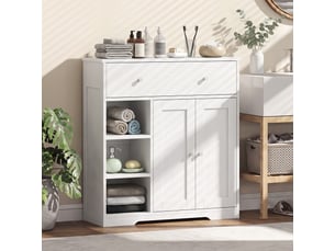 Meuble bas salle de bain effet bois blanc 2 portes 3 niches tiroir
