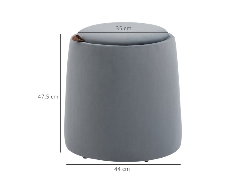  Tabouret rond ottoman 2 en 1 aspect velours gris avec espace de rangement, couvercle amovible ø44 cm x 47,5 cm, utilisation polyvalente comme table 838-270V00GY - Conforama A