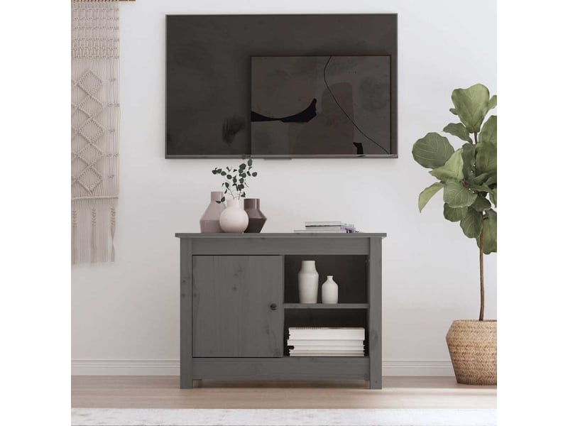  Meuble tv - banc tv - meuble de rangement gris 70x36,5x52 cm bois de pin massif  - Conforama B