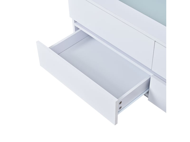  Table basse avec 4 tiroirs et éclairage led pour salon 100×50×40 cm en panneaux de particules blanc  - Conforama D