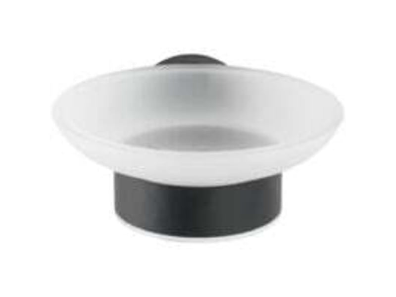  Porte savon mural bosio black, porte savon rond à fixer au mur, acier inox - verre satiné, 11x5,5x13 cm, noir mat  - Conforama A