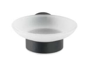Porte savon mural bosio black, porte savon rond à fixer au mur, acier inox - verre satiné, 11x5,5x13 cm, noir mat
