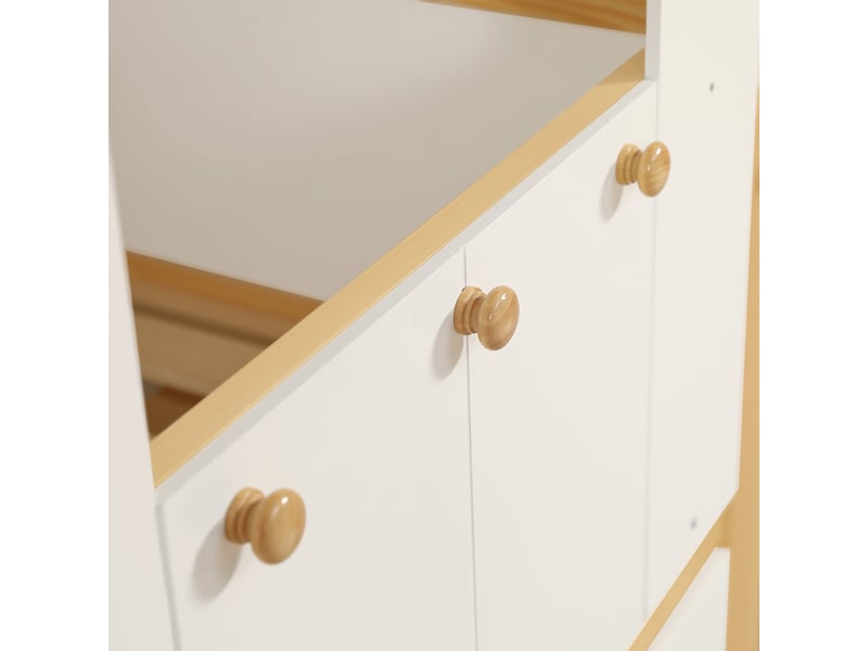  Lit cabane enfant 90x200 cm en pin blanc et naturel avec rangements et échelle  - Conforama E