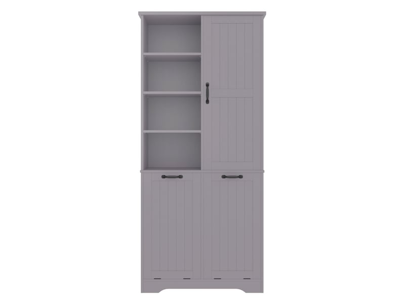  Armoire de salle de bains 78 x 35 x 172,7 cm, grise en mdf, 2 paniers à linge et rangement modulable  - Conforama D
