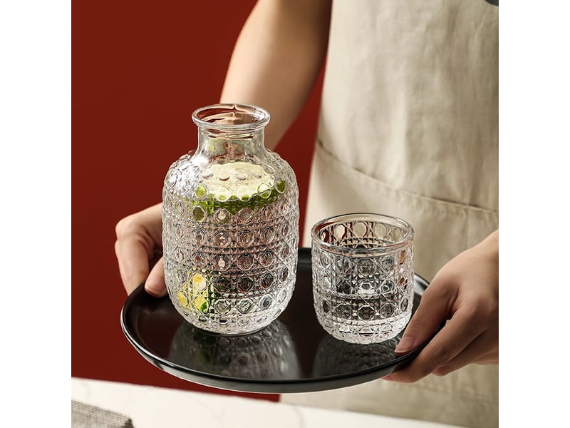  Carafe à eau de chevet avec verre à gobelet – pichet en cristal de 440 ml et verre à boire de 150 ml  - Conforama C
