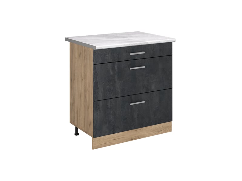  Vicco meuble cuisine, béton noirchêne doré, 80cm avec 3 tiroirs plan de travail marbre  - Conforama A