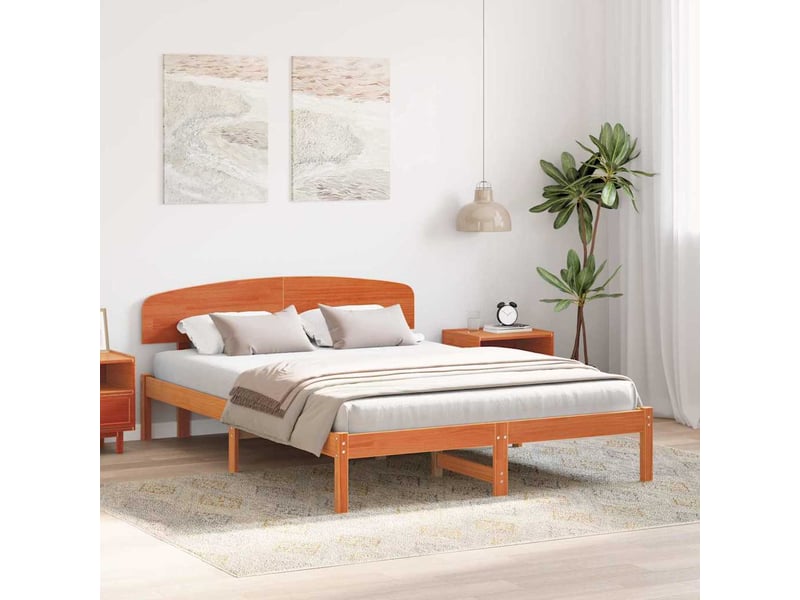  Lit double- lit adulte -  cadre de lit avec tête de lit brun  160 x 200 cm pin massif  - Conforama B