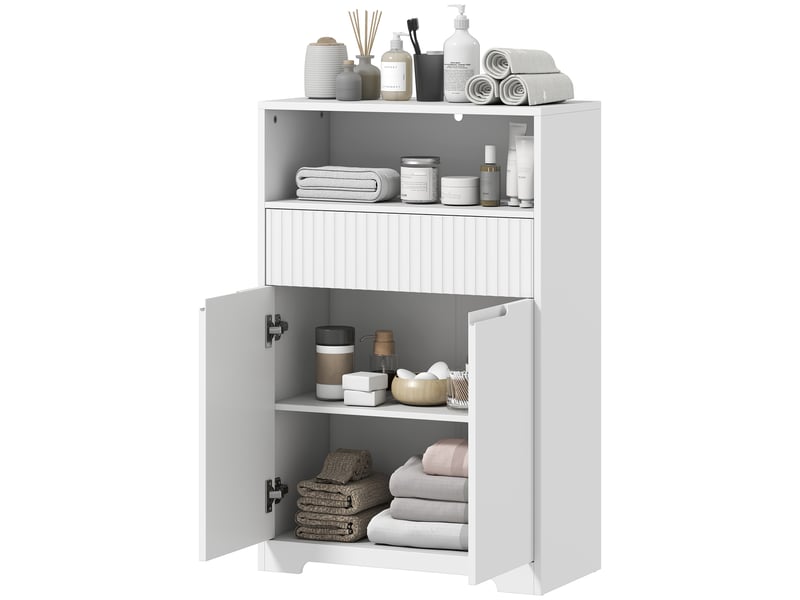  Meuble de salle de bain blanc, façade rainurée, étagère réglable, 60 x 30 x 91,5 cm  - Conforama C