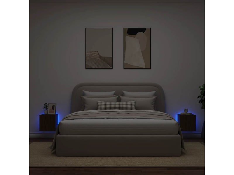 Lot de 2 meuble tv mural avec lumières led chêne marron 30,5x35x30 cm - Conforama C