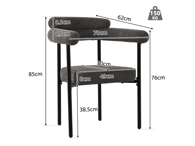  Lot de 6 chaises de salle à manger en tissu effet suédine gris foncé, avec assise enveloppante  - Conforama E
