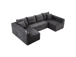 Canapé modulable en u pour salon, canapé en velours côtelé avec porte-gobelets, 4 coussins et assise ergonomique, 320 x 155 x 88 cm