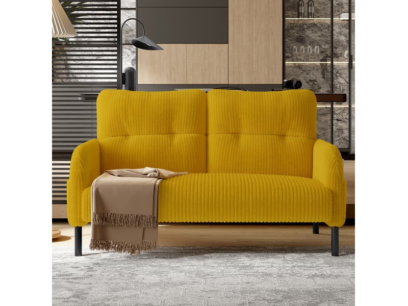 Ensemble canapé fauteuil et pouf modenvie 4 places en velours côtelé jaune - Conforama D
