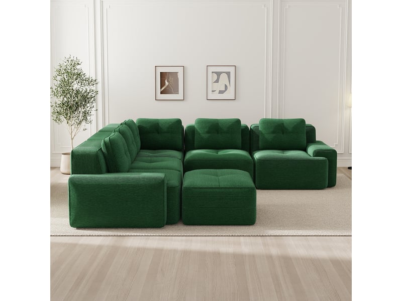  Canapé modulable, canapé de salon, en velours, vert, avec pouf, pour salon, mobilier pour espace de vie, bureau  - Conforama C