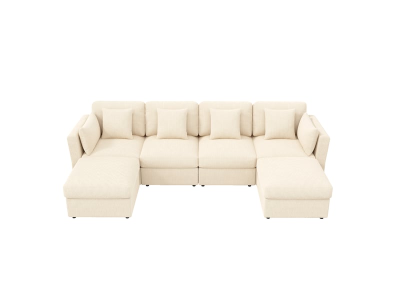  Canapé d'angle modulable modenvie 6 places en velours côtelé beige 290 x 159,5 x 89 cm avec poufs amovibles  - Conforama A