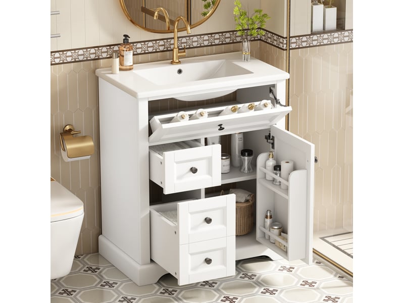  Meuble vasque sur pied 76x46x87 cm avec vasque en céramique blanc  - Conforama D