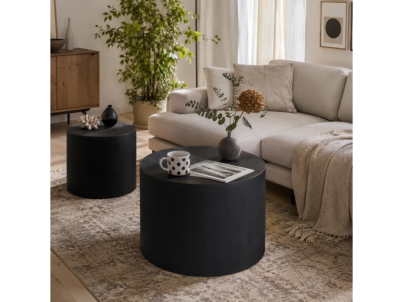  Tables basses gigognes rondes avec pieds antidérapants, lot de 2 en mdf, gain de place, pour salon, noir  - Conforama C