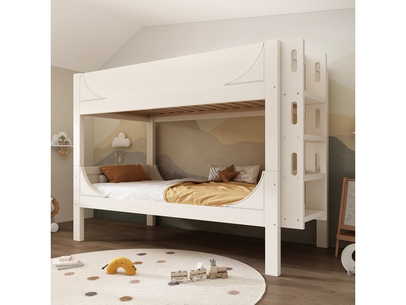 Lit superposé 90x200 cm, lit enfant avec échelle et tiroirs de rangement, mdf, blanc - Conforama D